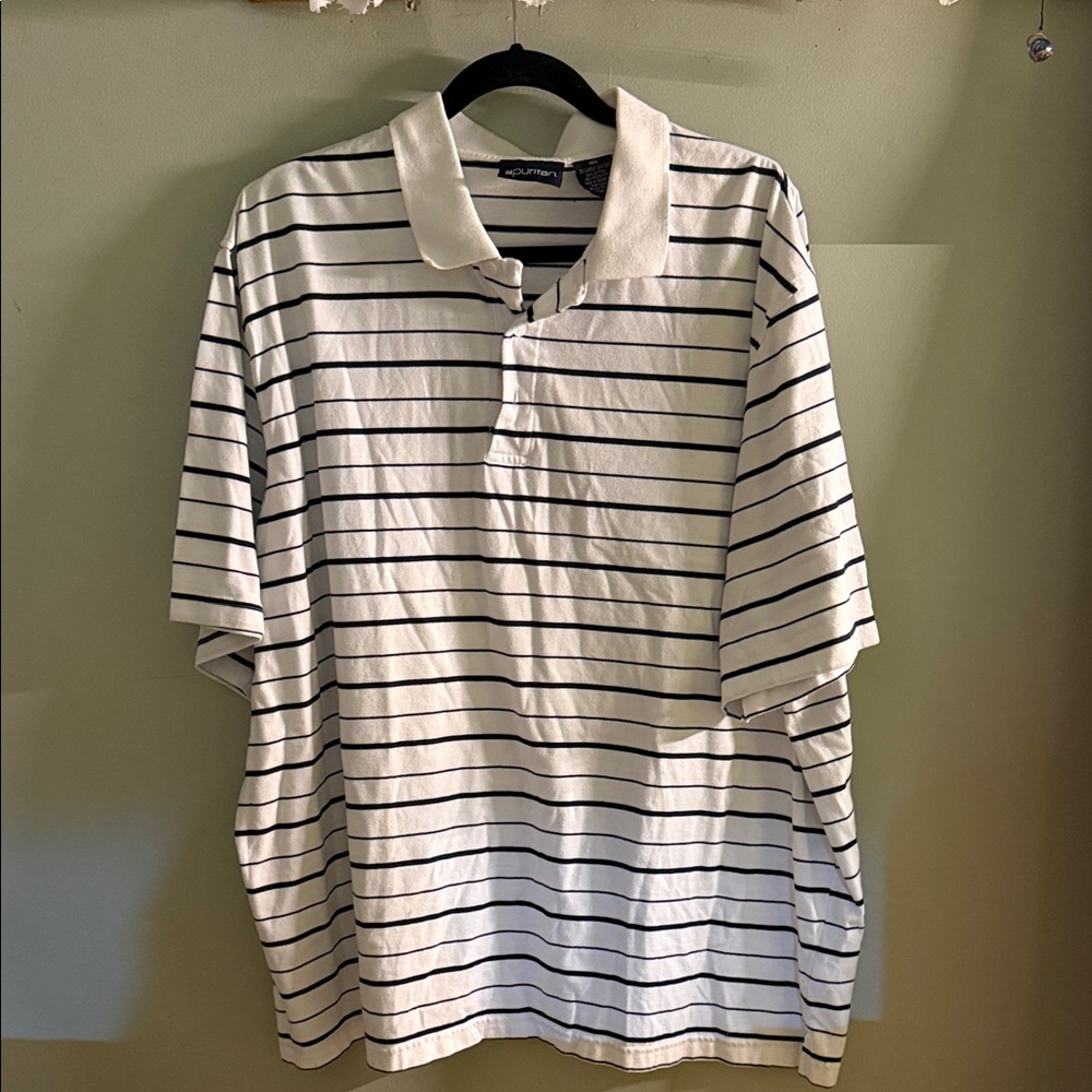 Puritan White Polo with Black Stripes